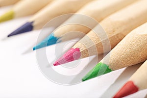 Macro shot of Wooden Colored pencils isolated on white background