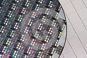 Macro of silicon semiconductor wafer. photo