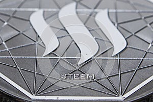 Macro silver coin cryptocurrency Steem.