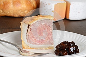 Macro slice of pork pie