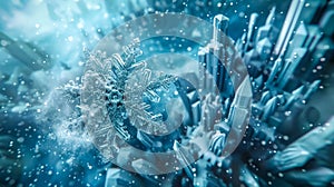 Macro snowflake crystal in frozen wonderland