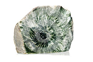 Macro Sphalerite mineral stone with Clinochlore on a white background