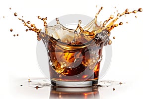 Macro splash of cola isolated on white background