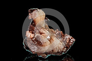 Macro of a stone Albite mineral on a black background