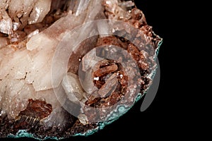 Macro of a stone Albite mineral on a black background