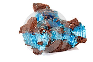 Macro of stone Chalcanthite mineral on white background