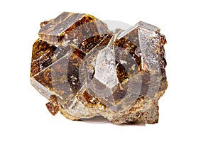 Macro stone Grossular mineral on white background