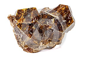 Macro stone Grossular mineral on white background