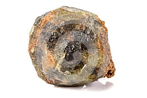 Macro stone Grossular mineral on white background