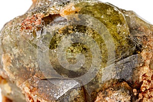 Macro stone Grossular mineral on white background