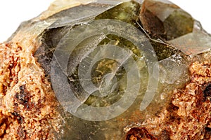 Macro stone Grossular mineral on white background