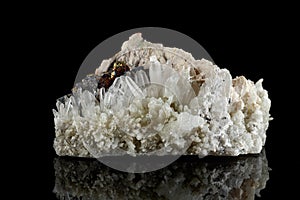 Macro stone mineral Calcite Galena pyrite on a black background