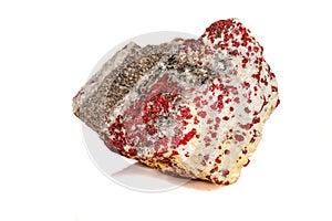 Macro stone mineral Cinnabar on a white background