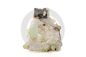 Macro stone mineral Prehnite Babingtonite On a white background