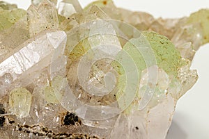 Macro stone mineral Prehnite Babingtonite On a white background