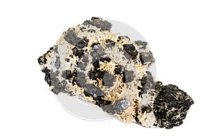 Macro stone mineral Pyrrhotite, quartz, Sphalerite, calcite, Galena on white background photo