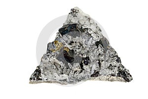 Macro stone mineral Pyrrhotite, quartz, Sphalerite, calcite, Galena on white background photo