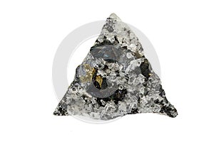 Macro stone mineral Pyrrhotite, quartz, Sphalerite, calcite, Galena on white background photo