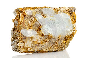 Macro stone mineral quartz with galena on a white background