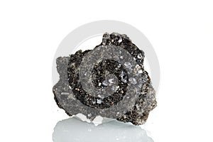 Macro stone mineral Quartz Sphalerite Galena pyrite on a white background