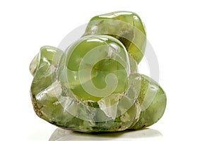 Macro stone Prehnite mineral on white background