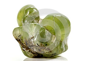 Macro stone Prehnite mineral on white background