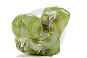 Macro stone Prehnite mineral on white background