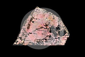 Macro stone Rhodonite mineral on a black background