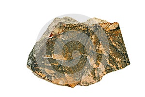 Macro stone skarn mineral on white background