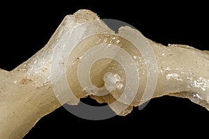 Macro of a stone Stilbite mineral on a black background