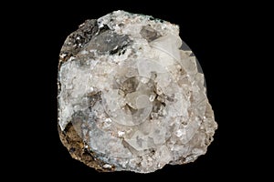 Macro stone Stilbite mineral on white black close up