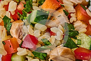 Macro Tabbouleh salad. Selective focus