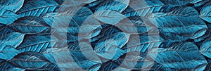 Macro texture of beautiful leaves in blue tones. AI generative illustration