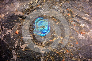 Macro texture blue labradorite gemstone closeup background