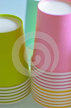 Macro texture of lined up colorful paper cups