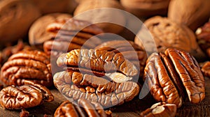 Macro texture of pecans clustered together