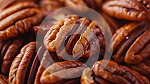 Macro texture of pecans clustered together