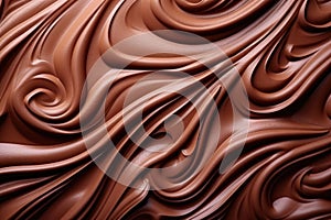 macro texture swirl of brown chocolate ice cream.