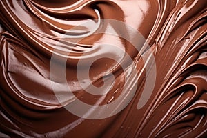 macro texture swirl of brown chocolate ice cream.