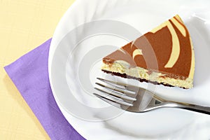 Macro top view chocolate cheesecake