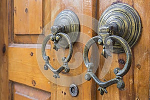 Macro view of antique door handles