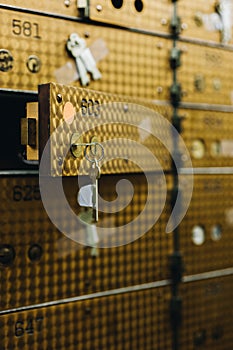 Macro View of Brass Safety Deposit Boxes - Abandoned Bank - Youngstown, Ohio