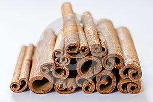 Macro view of brown cinnamon in a kitchen