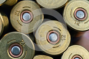 a macro view of the bullets for hunting rifle of twelve caliber