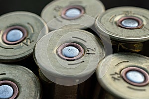 a macro view of the bullets for hunting rifle of twelve caliber