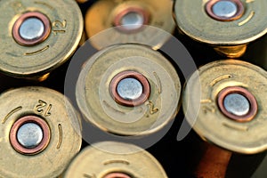 a macro view of the bullets for hunting rifle of twelve caliber