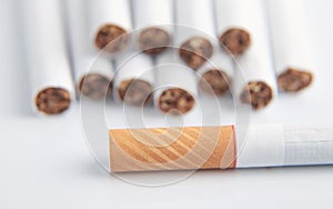 Macro view. Cigarettes in white background