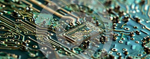 Macro view of circuit board with electronic components