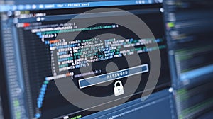 Macro View of Computer Screen Showing Binary Code and Password Security