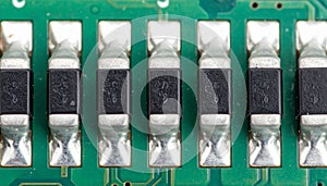 Macro View of Electronic Components on a Circuit Board